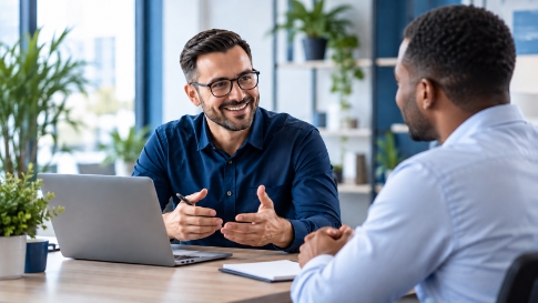 Business owner discussing IT needs with a Genius IT team member